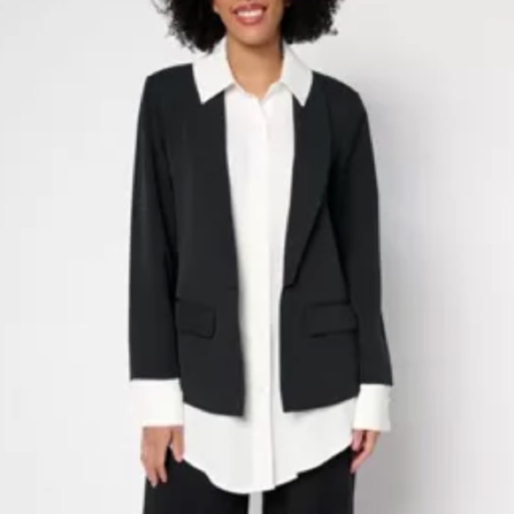 Stacy London Women's Plus Jacket 1X Crepe Blazer with Attached Shirt A682281